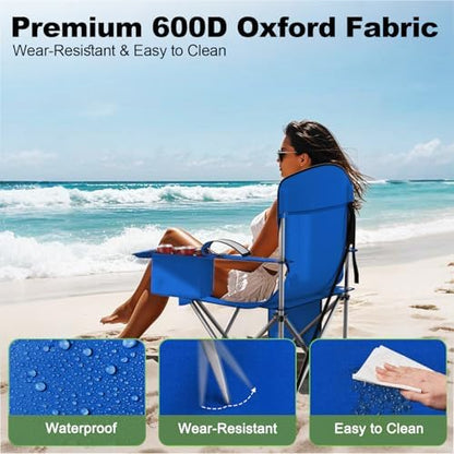 Folding Portable Camping Chair with Cooler, Cup Holder & Storage Pocket