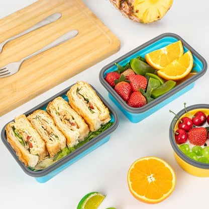 Collapsible Silicone Food Storage Containers Set with Lid & Air Vent,Foldable Lunch Containers(4PCS,Blue,27oz)