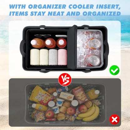Cooler Organizer Insert Compatible with Bogg Bag XL, Leak-Proof Ice Chest Beach Bag with Removable Divider, Zippered Pouch, Portable Travel Organizer for Beach, Picnic, Camping, Pool