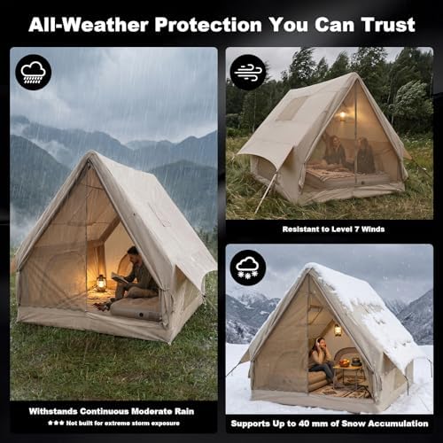 Qeroo® Luxury Inflatable Camping Tent for 1-2 Person, 600D Oxford Air Tent with Pump, 5 Min Setup, Waterproof & Windproof, All-Season Portable Glamping Tent,Durable Shelter,Lightweight & Easy to Carry