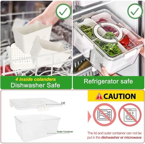 Fruit Storage Containers for Fridge with Lid and Handle, Veggie Tray Bins
