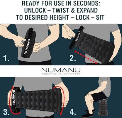 NUMANU Old-Gen Collapsible Stool, Max 400lbs, Adjustable Portable Folding Stool for Adults, Retractable Foldable Telescopic Seat Camping Chair or Footrest