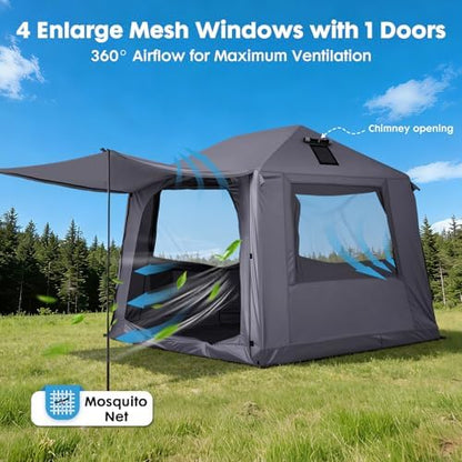 Inflatable Camping Tent with Electric Air Pump - 420D Heavy Duty Oxford - 5 Min Auto-Inflation - Panoramic Stargazing Skylight - 4 Season Luxury Glamping Cabin, 4-10 Person Multiple Sizes
