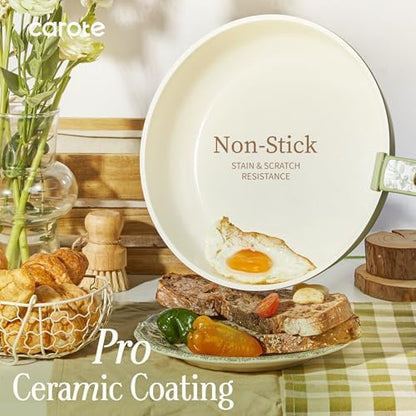 CAROTE 25pcs Ceramic Cookware Sets, Detachable Handle Pots and Pans Set
