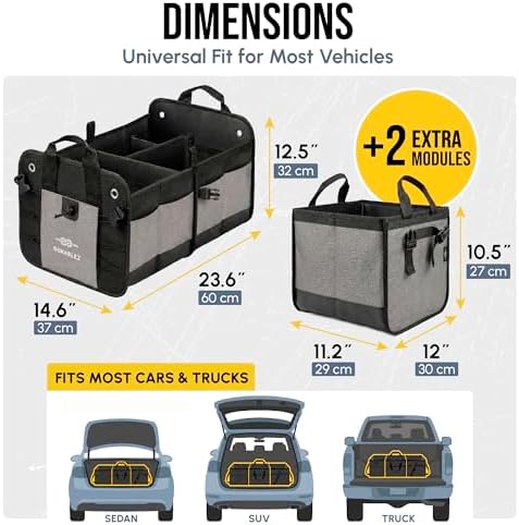 Modular 5-Section Heavy Duty Trunk Organizer, Gray