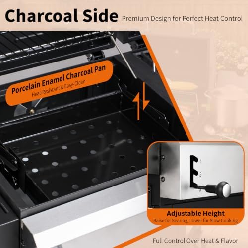 Propane Gas and Charcoal Combo Grill with Side Burner