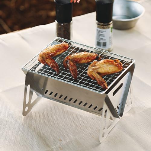 Portable Camping Grill, Mini Charcoal Camp Grill with Bag, 20 Bamboo Sticks