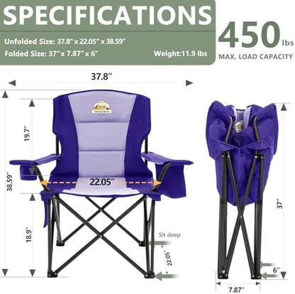 Colegence Oversized Heavy Duty Camping Chairs, 2 Pack, 450 lb, Deep Purple