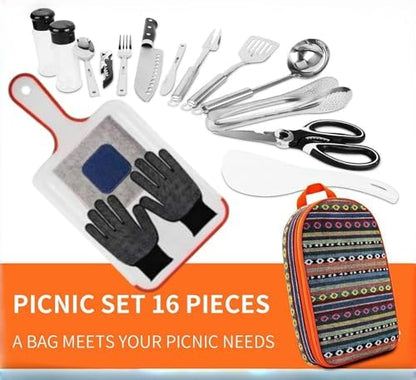 27-Piece Backpack Camping cookware Set, Portable Camping kitchenware Set for Barbecue, Outdoor Cooking, Picnic and Adventure Camping cookware Storage