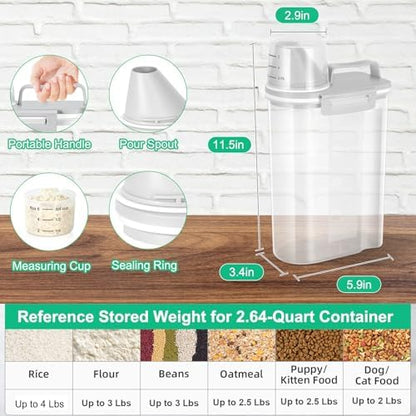 TBMax Rice Storage container 4 Lbs, Small Rice Dispenser with Measuring Cup, Grey Cereal Containers Flour Bin, Kitchen Food Storage Container and Pantry Organizers, Pet Dog Cat Food Dispenser