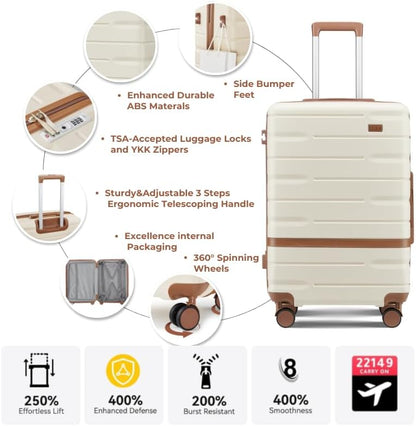 Luggage Sets 4 Piece with TSA Lock Hardside PC+ABS Carry On expandable Suitcase with Spinner Wheels Lightweight Travel Luggage Sets with YKK Zippers(Dark Green, 4 Piece Sets(14/20/DB/TB))