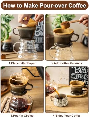 Gomakren Pour Over Coffee Maker 3 Hole Cone Brewer, Ceramic Coffee Dripper