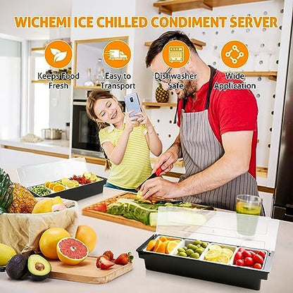 WICHEMI Ice Chilled Condiment Caddy with 4 Removable Trays and Lids