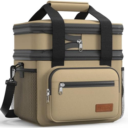 HOTOR Lunch Box Men Women Double-Layer Insulated Lunch Bag Brown 12L