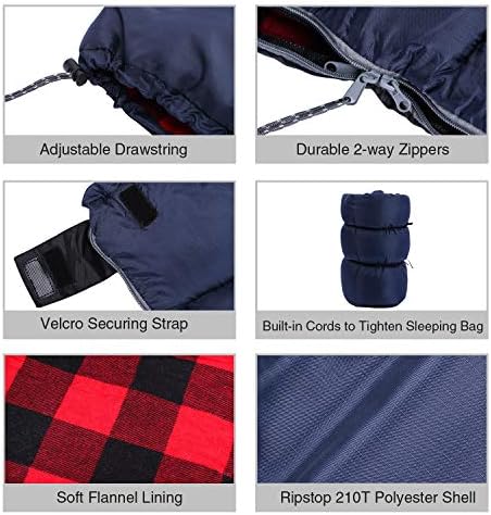 REDCAMP Cotton Flannel Sleeping Bag for Camping Backpacking, Adults Cold Weather Envelope Sleeping Bags with 2/3/4/6lbs Filling