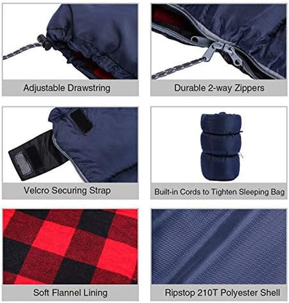 REDCAMP Cotton Flannel Sleeping Bag for Camping Backpacking, Adults Cold Weather Envelope Sleeping Bags with 2/3/4/6lbs Filling