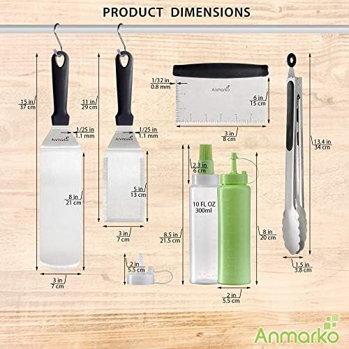 Metal Spatula Set Stainless Steel and Scraper - Professional Chef Griddle Spatulas Set of 6 - Heavy Duty Accessories Great for Cast Iron BBQ Flat Top Grill Skillet Pan