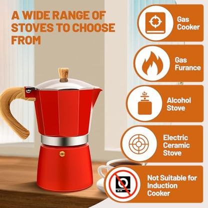 3 Cup Aluminum Espresso Stovetop Moka Pot Express Coffee Maker Percolator Italian Classic Mocha Coffee Machine for Italian and Cuban Cafe Brewing for Home & Camping 150ml 5oz