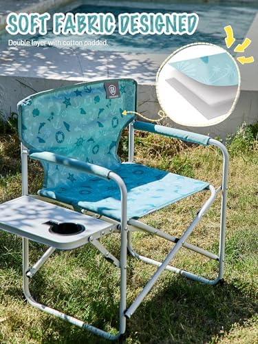 EVER ADVANCED Kids Directors Chair with Side table for Camping, RV & Sports, Padded Kid Outdoor Seat with Safety Lock, Lightweight Portable Camp Chairs for Beach, Balcony, Patio, Supports 150lbs Green