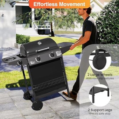 Happygrill 3 + 1 Burner Propane Gas Grill with Storage Shelves & Wheels