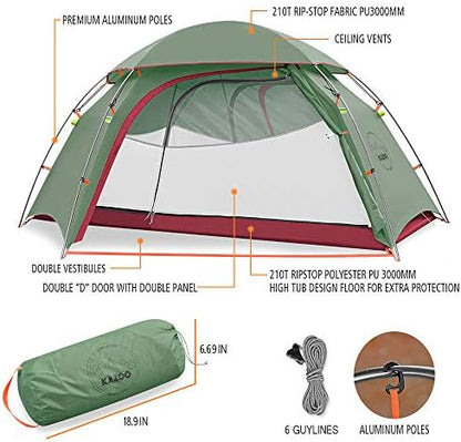 KAZOO Waterproof Backpacking Tent Ultralight 1/2 Person Lightweight Camping Tents 1/2 People Hiking Tents Aluminum Frame Double Layer