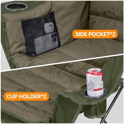 Huskfirm 3 Person Camping Chairs Folding Double Camp Chair for Adults Green