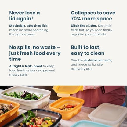 Drip EZ Secondz Collapsible Food Storage Containers – Set of 4, Space-Saving Airtight Meal Prep & Leftover Containers – Microwave, Freezer & Dishwasher Safe, BPA-Free, Locking Lids – Ice Blue