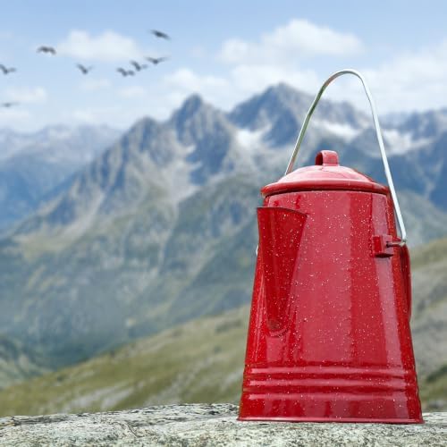 GRIP Coffee Percolator (Red) - Durable Glazed Enamel Steel - Prepare Coffee Over the Fire - Camping, Hiking, Backpacking, Fishing, Hunting - (8 Cups)