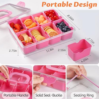 Snackle Box Container Dishwasher Safe Divided Serving Tray with Lid Handle