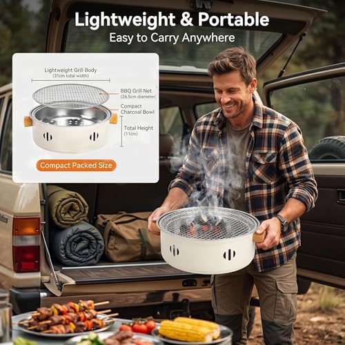 Portable Charcoal Grill, 13''diameter Mini Tabletop BBQ Grill with Stainless Steel Grate, Compact Outdoor Charcoal Barbecue for Camping, Picnic, Backyard, Travel, Small Grill for 2-4 People