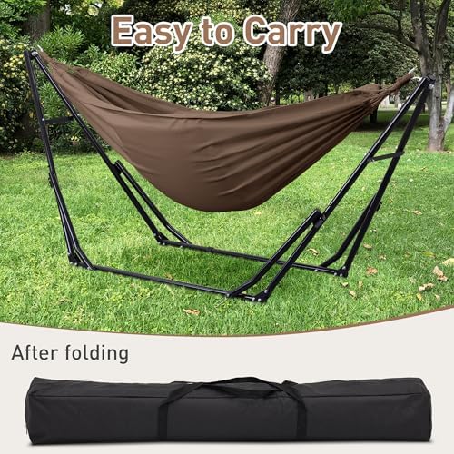 Ainfox Hammock with Foldable Stand, 2 in 1 Hammock and Swinging Chair with Carrying Bag, Portable Camping Chair Suitable for Outside, Swing,Patio,Garden,Camping Trip Coffee
