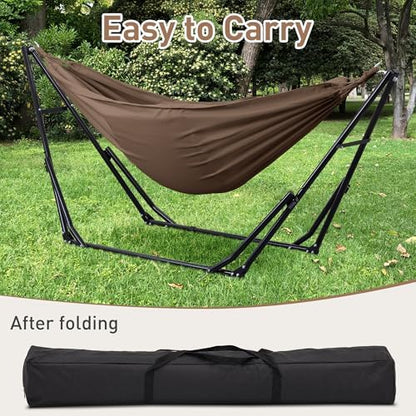 Ainfox Hammock with Foldable Stand, 2 in 1 Hammock and Swinging Chair with Carrying Bag, Portable Camping Chair Suitable for Outside, Swing,Patio,Garden,Camping Trip Coffee