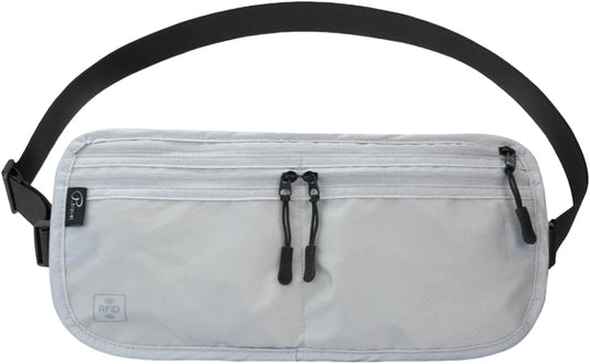 Travel Passport Holder 【1 PACK】2 in 1 Slim RFID Blocking Travel Money Belt for Men & Women, Hidden Neck Wallet for Credit Cards, Documents & Cash, Fanny Pack, MA-MO (Light Gray)