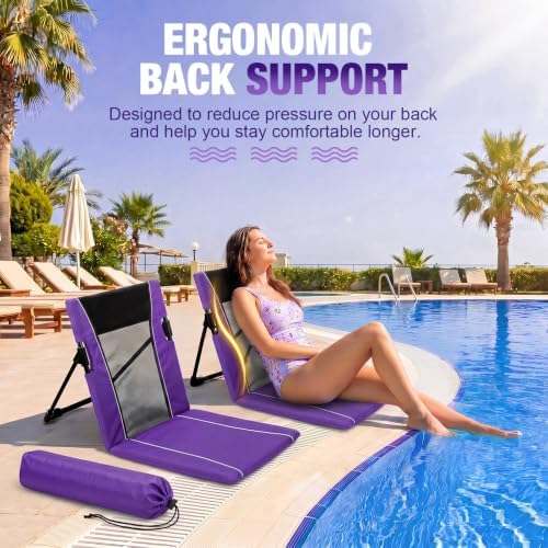 1pack Foldable Floor Chair with Back Support Folding Beach Chair, Purple