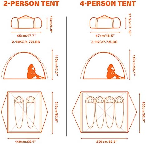 BISINNA 2/4 Person Camping Tent Lightweight Waterproof Backpacking Tent