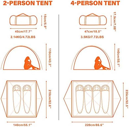 BISINNA 2/4 Person Camping Tent Lightweight Waterproof Backpacking Tent