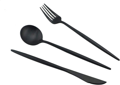 Gugrida Luxury Black Matte Portable 18/10 Stainless Steel Travel Flatware Sets of 7 Portable Camping Cutlery Set, Healthy & Eco-Friendly Flatware Set with Carrying Case for Travel or Camping