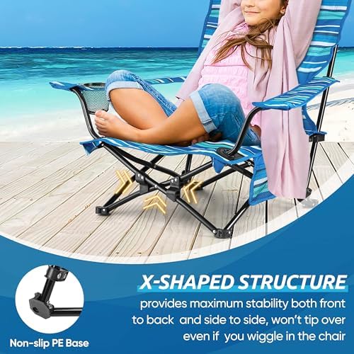 HaSteeL Low Beach Chairs, 2Pcs Folding Camping Lawn Chairs - Striped