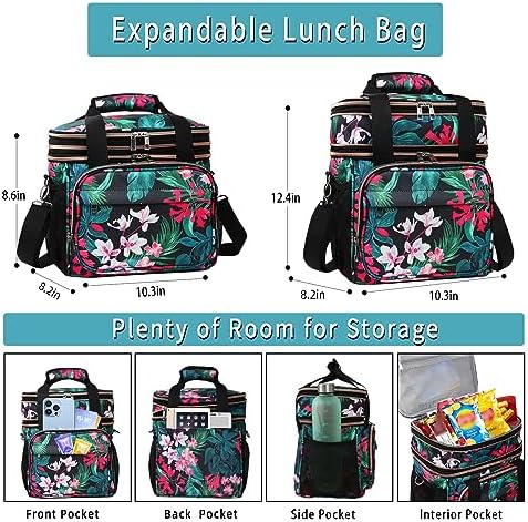 GLENKEY Expandable Lunch Box Women Insulated Soft Leakproof Cooler Bag