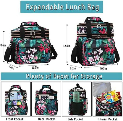 GLENKEY Expandable Lunch Box Women Insulated Soft Leakproof Cooler Bag