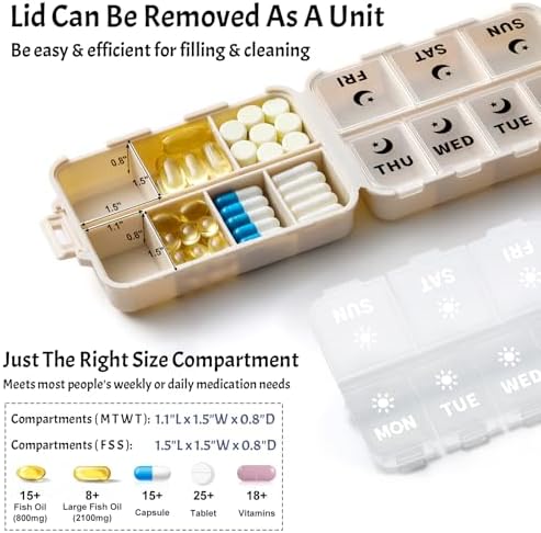 Foldable Portable 7 Day Pill Organizer 2 Times a Day, AM PM Weekly Pill Box