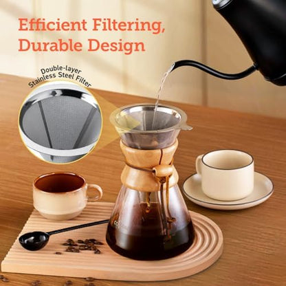Cosori Pour Over Coffee Maker, Double Layer Stainless Steel Filter, 8cup