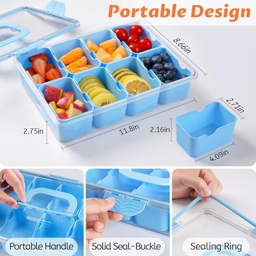 Snackle Box Container Dishwasher Safe Divided Serving Tray with Lid Handle