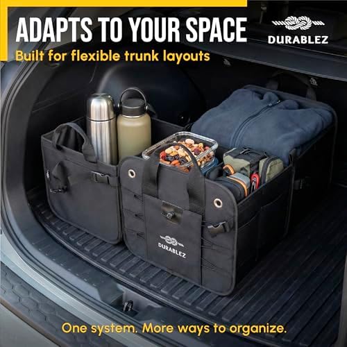 Large Car Trunk Organizer, Modular & Collapsible, 3 Compartment XL, Black
