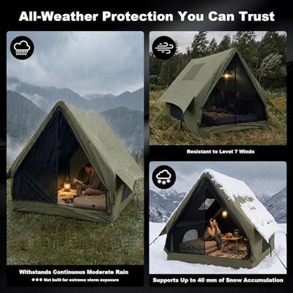 Qeroo® Luxury Inflatable Air Tent for 1-2 Person, UV-Resistant Hot Tent with Pump, Quick 5-Min Setup,600D Oxford Waterproof & Windproof,All-Season Portable Glamping Shelter,Lightweight & Easy to Carry