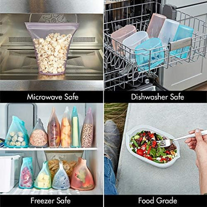 Zip Top Reusable Food Storage Bags | Medium Cup [Teal] | Silicone Meal Prep Container | Microwave, Dishwasher and Freezer Safe | Made in the USA