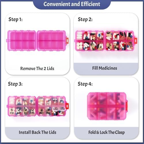 Foldable Portable 7 Day Pill Organizer 2 Times a Day, AM PM Weekly Pill Box
