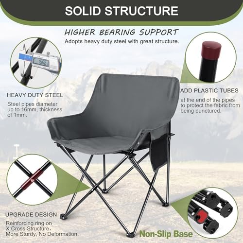 Joyfair Camping Lawn Chair for Adult, Outside Beach Chairs (2 Pack, Grey)