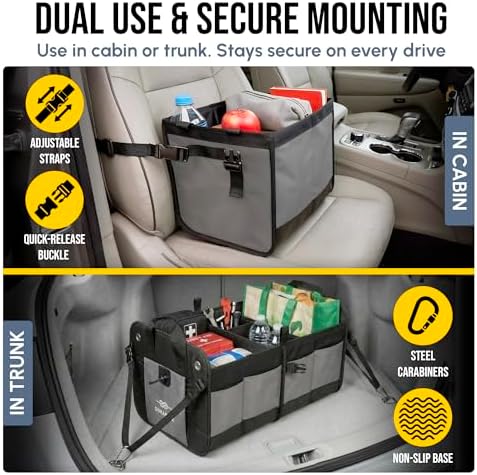 Large Car Trunk Organizer, Modular & Collapsible, Gray