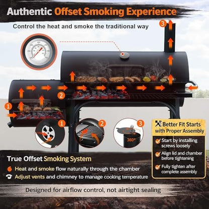 Realcook Charcoal Grills with Offest Smoker: Spacious Barrel Charcoal Grill